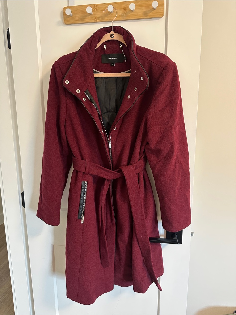Vero Moda Wine Red Belted Trench Coat